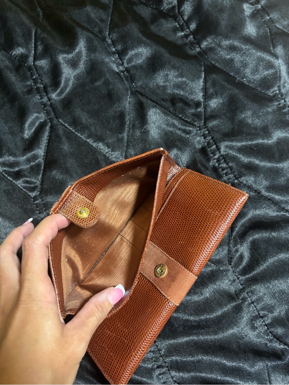 Salvatore Ferragamo Brown Lizard-Texture Leather Wallet Clutch with Gold Buckle - Picture 5 of 11